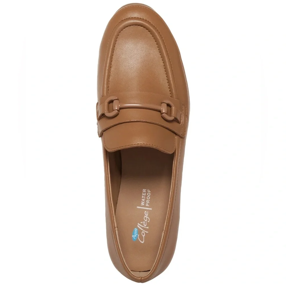 Aqua College Tan Leather Bossy Waterproof Loafers Size 10 NWT - Picture 1 of 9